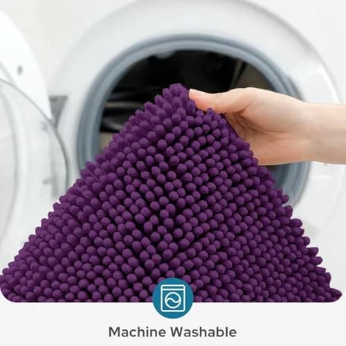 BYSURE Deep Purple Bathroom Rugs Sets 3 Piece Non Slip Plush Chenille Washable Bath Mats | Superior Absorbency & Safety thumbnail 6