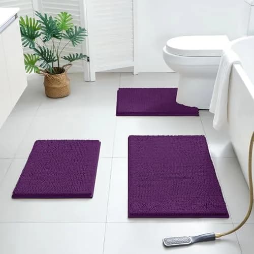 BYSURE Deep Purple Bathroom Rugs Sets 3 Piece Non Slip Plush Chenille Washable Bath Mats | Superior Absorbency & Safety thumbnail 7