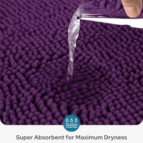 BYSURE Deep Purple Bathroom Rugs Sets 3 Piece Non Slip Plush Chenille Washable Bath Mats | Superior Absorbency & Safety thumbnail 3