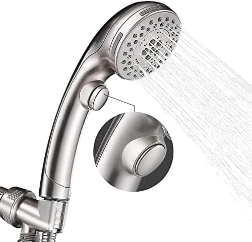 DOILIESE High Pressure Handheld Shower Head with 6 Settings & Pause Button - 1.8 GPM - Brushed Nickel | Modern Style thumbnail 1