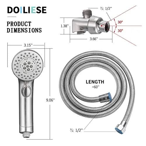 DOILIESE High Pressure Handheld Shower Head with 6 Settings & Pause Button - 1.8 GPM - Brushed Nickel | Modern Style thumbnail 7