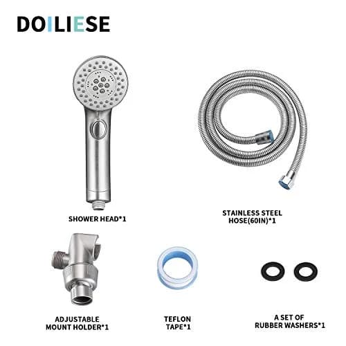 DOILIESE High Pressure Handheld Shower Head with 6 Settings & Pause Button - 1.8 GPM - Brushed Nickel | Modern Style thumbnail 8