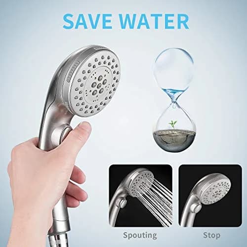 DOILIESE High Pressure Handheld Shower Head with 6 Settings & Pause Button - 1.8 GPM - Brushed Nickel | Modern Style thumbnail 3
