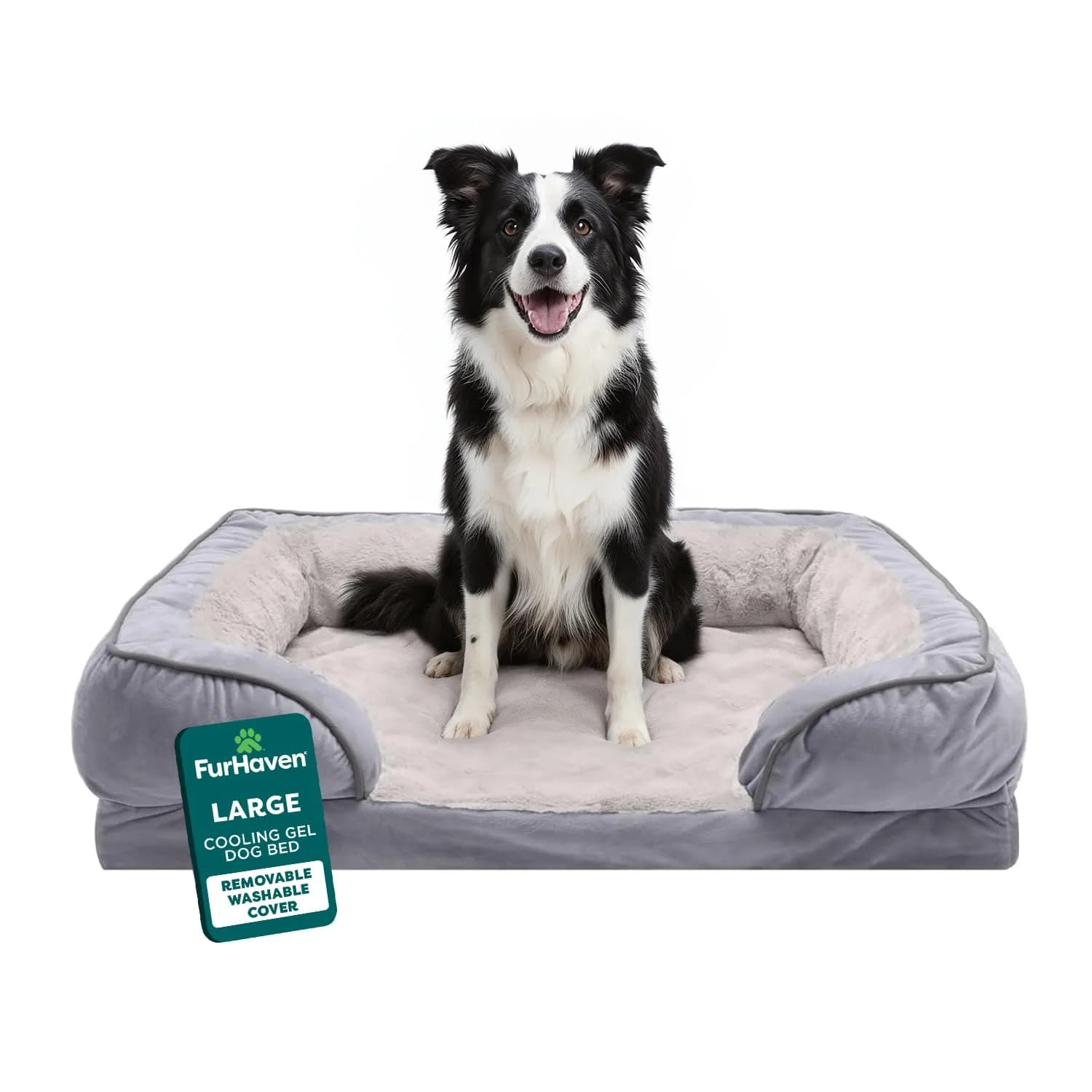 Furhaven Cooling Gel Dog Bed for Large Dogs | Orthopedic Support & Washable Cover (70-120c) — Granite Gray