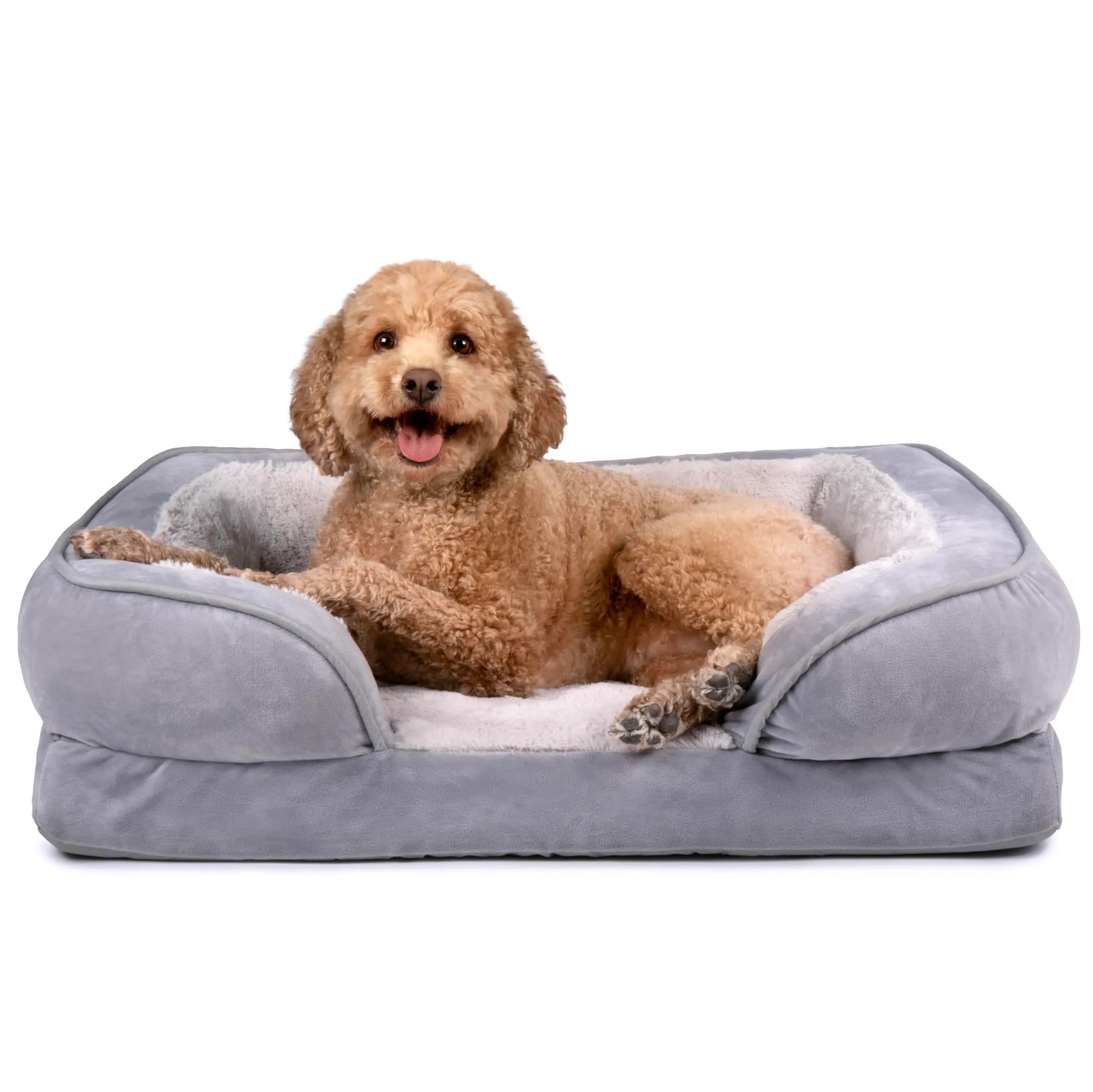 Furhaven Cooling Gel Dog Bed for Medium/Small Dogs | Plush & Velvet Waves, Removable Cover, Supports Up to 35 lbs