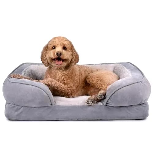 Furhaven Cooling Gel Dog Bed for Medium/Small Dogs | Plush & Velvet Waves, Removable Cover, Supports Up to 35 lbs thumbnail 1