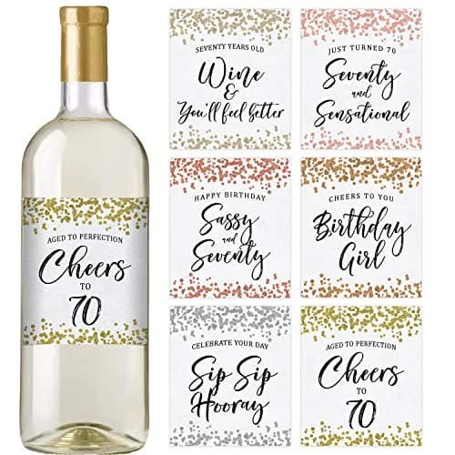 Printed Party 70th Birthday Wine Bottle Labels, Confetti Design, Set of 6 thumbnail 1