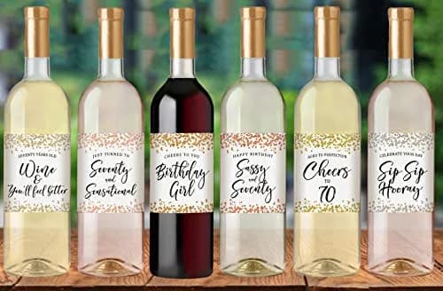 Printed Party 70th Birthday Wine Bottle Labels, Confetti Design, Set of 6 thumbnail 5