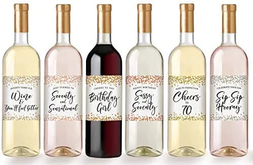 Printed Party 70th Birthday Wine Bottle Labels, Confetti Design, Set of 6 thumbnail 2