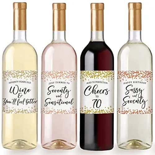 Printed Party 70th Birthday Wine Bottle Labels, Confetti Design, Set of 6 thumbnail 3