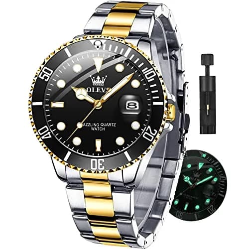 OLEVS Gold Black Stainless Steel Men Watch Big Face Waterproof Dress Date | Classic Quartz Movement, 41mm Dial, Water Resistant thumbnail 1