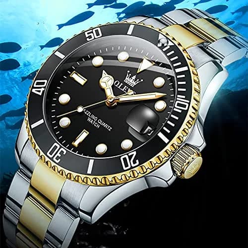 OLEVS Gold Black Stainless Steel Men Watch Big Face Waterproof Dress Date | Classic Quartz Movement, 41mm Dial, Water Resistant thumbnail 5