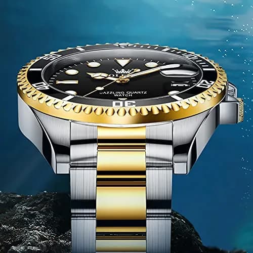 OLEVS Gold Black Stainless Steel Men Watch Big Face Waterproof Dress Date | Classic Quartz Movement, 41mm Dial, Water Resistant thumbnail 8
