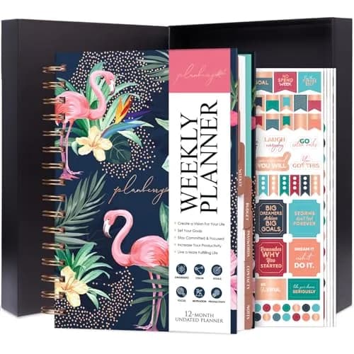 PLANBERRY Weekly Planner Premium, Undated, Goals, Budget, Rose Flamingo | 120 pages, A5 size, undated, premium design thumbnail 1