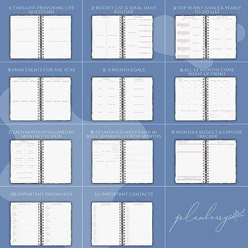 PLANBERRY Weekly Planner Premium, Undated, Goals, Budget, Rose Flamingo | 120 pages, A5 size, undated, premium design thumbnail 6