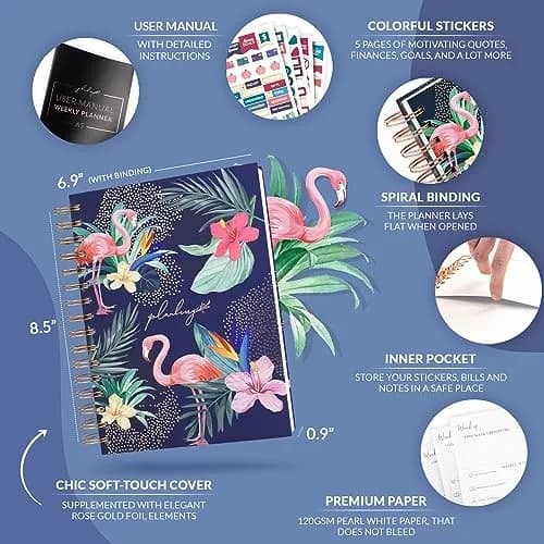 PLANBERRY Weekly Planner Premium, Undated, Goals, Budget, Rose Flamingo | 120 pages, A5 size, undated, premium design thumbnail 2