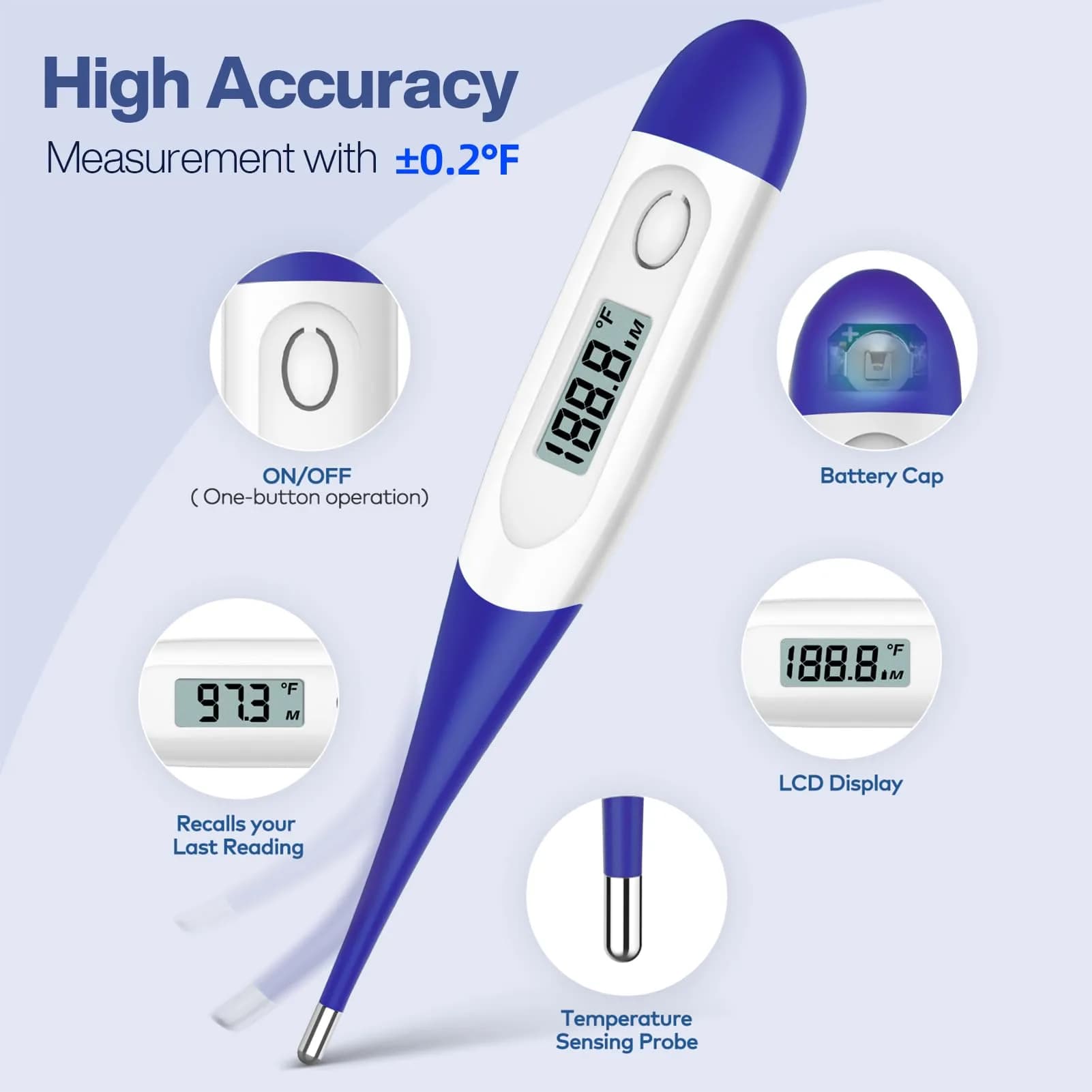Boncare Digital Thermometer for Adults, Kids & Babies, Dark Blue | Accurate & Fast 10-Second Reading - view 3