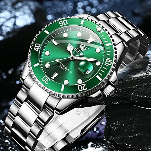 OLEVS Green Men’s Watch Stainless Steel Waterproof Date Dress 41mm | Luxury Quartz Movement thumbnail 5