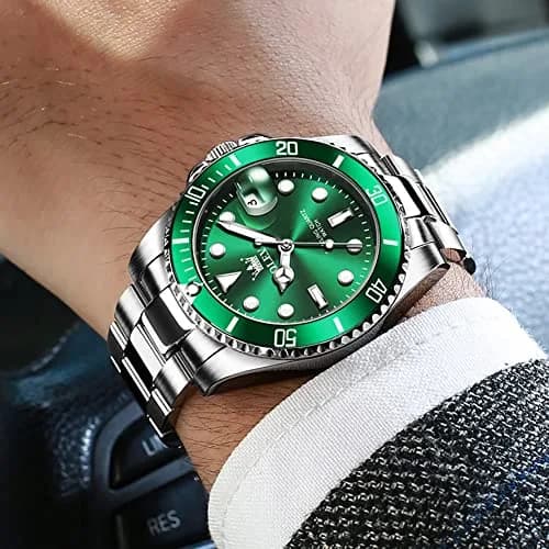OLEVS Green Men’s Watch Stainless Steel Waterproof Date Dress 41mm | Luxury Quartz Movement thumbnail 7