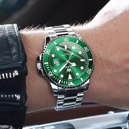 OLEVS Green Men’s Watch Stainless Steel Waterproof Date Dress 41mm | Luxury Quartz Movement thumbnail 2