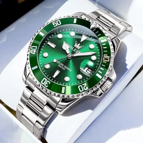 OLEVS Green Men’s Watch Stainless Steel Waterproof Date Dress 41mm | Luxury Quartz Movement thumbnail 3