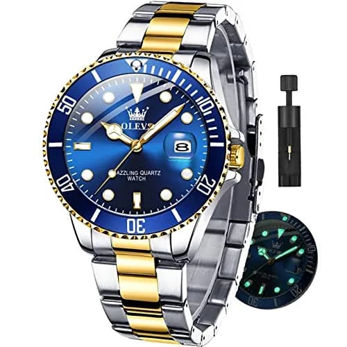 OLEVS Men Dress Watch 41mm Blue Dial Gold Silver Stainless Steel Waterproof thumbnail 1