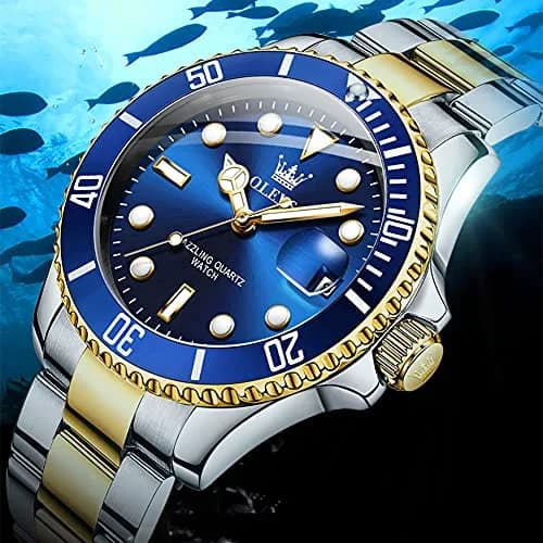 OLEVS Men Dress Watch 41mm Blue Dial Gold Silver Stainless Steel Waterproof thumbnail 5