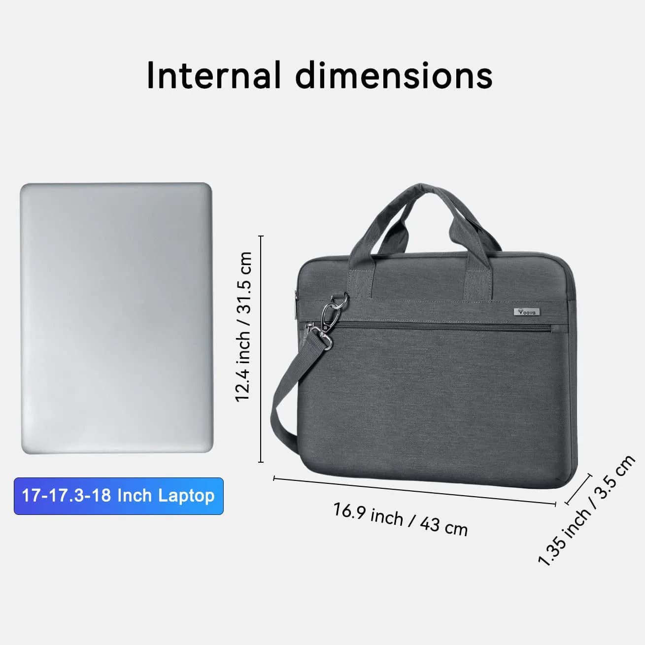 Voova 17.3-17 Inch Laptop Bag, Grey | Water-Resistant, Padded Shoulder Bag for Laptops up to 17.3" | 13L Capacity - view 9