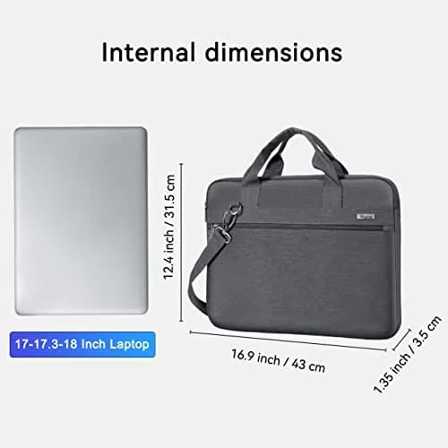 Voova 17.3-17 Inch Laptop Bag, Grey | Water-Resistant, Padded Shoulder Bag for Laptops up to 17.3" | 13L Capacity thumbnail 9