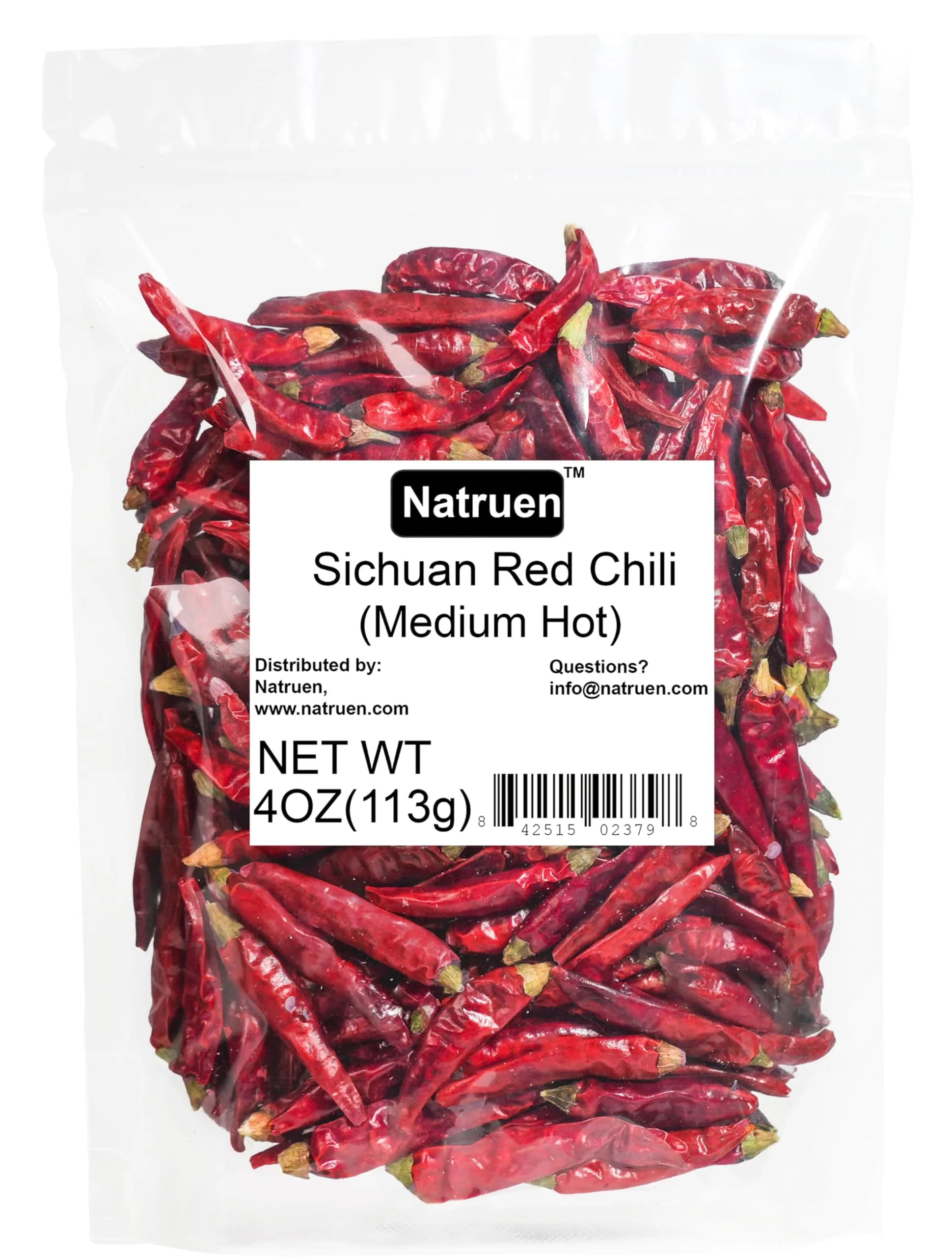 Natruen Dried Sichuan Red Chili Pods 4 oz | Medium Hot Whole Chilies for Authentic Sichuan Flavor