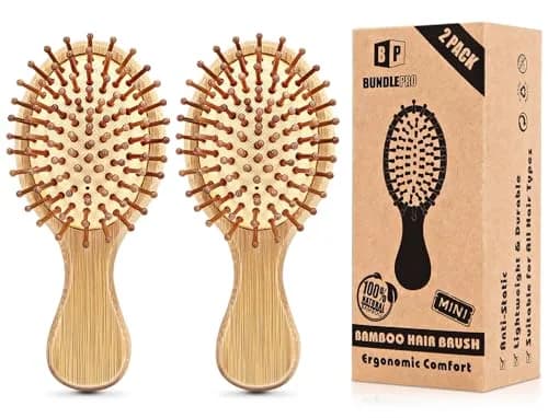 BUNDLEPRO Natural Bamboo Mini Hair Brush 2 Pack | Gentle Massage for All Hair Types thumbnail 1