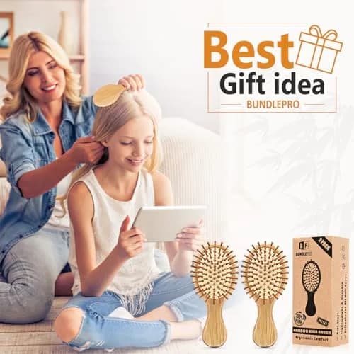 BUNDLEPRO Natural Bamboo Mini Hair Brush 2 Pack | Gentle Massage for All Hair Types thumbnail 7