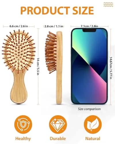 BUNDLEPRO Natural Bamboo Mini Hair Brush 2 Pack | Gentle Massage for All Hair Types thumbnail 2
