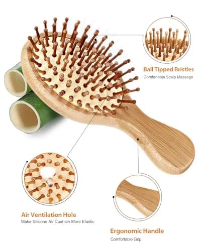 BUNDLEPRO Natural Bamboo Mini Hair Brush 2 Pack | Gentle Massage for All Hair Types thumbnail 3