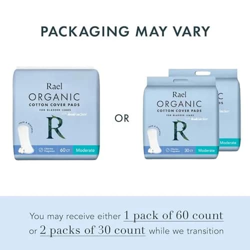 Rael Incontinence Pads for Women Organic Cotton Cover Moderate 60 Count | 3x More Absorbent Than Period Pads thumbnail 2