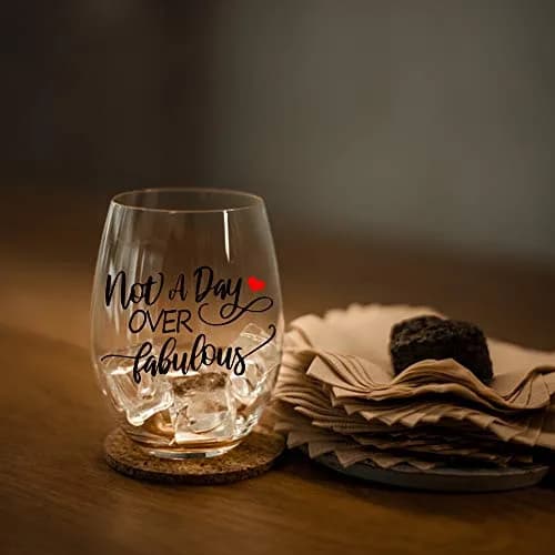 Perfectinsoy Not a Day Over Fabulous Stemless Wine Glass 444ml (15 Oz) | Funny Birthday Gift for Women thumbnail 7