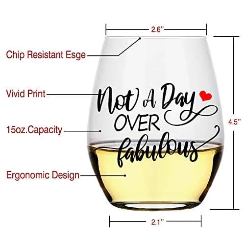 Perfectinsoy Not a Day Over Fabulous Stemless Wine Glass 444ml (15 Oz) | Funny Birthday Gift for Women thumbnail 2