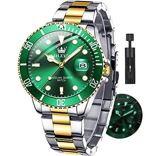 OLEVS Gold and Green Men’s Watch, Stainless Steel, Waterproof, 41mm Dial, Date Function thumbnail 1