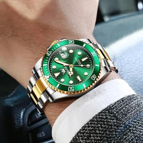 OLEVS Gold and Green Men’s Watch, Stainless Steel, Waterproof, 41mm Dial, Date Function thumbnail 7