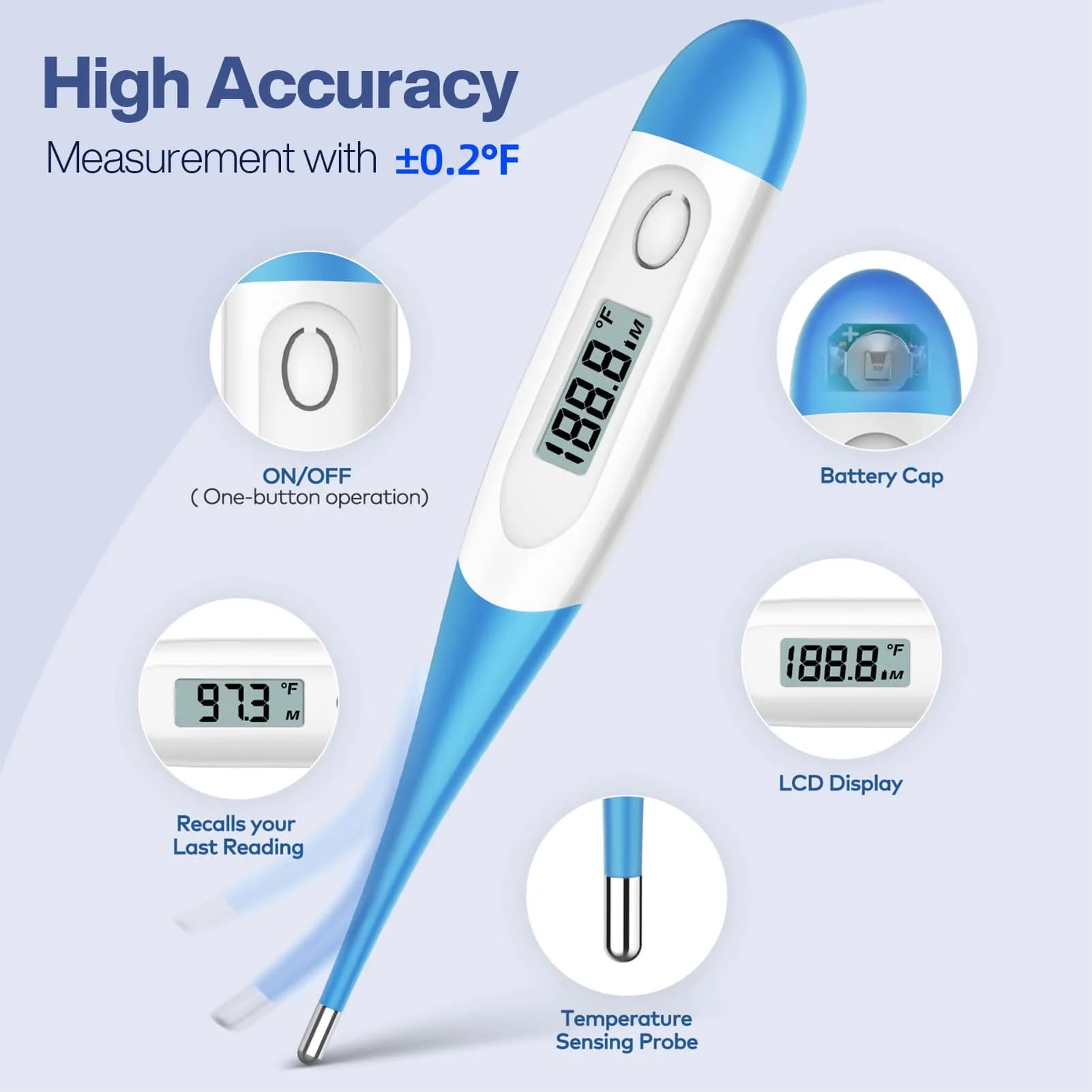 Boncare Digital Oral Thermometer for Adults & Kids, Light Blue | Fast & Accurate 10-Second Reading - view 3