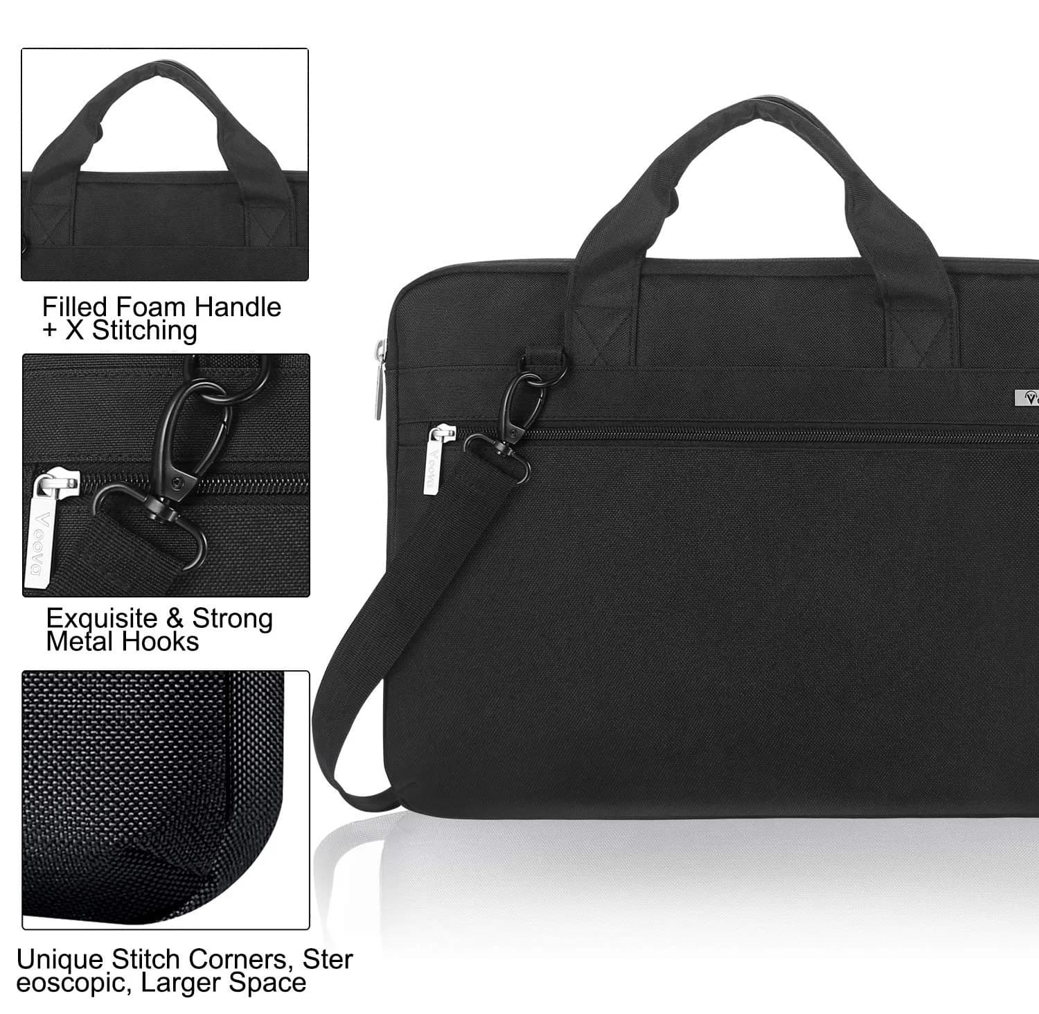 Voova 17.3-17 Inch Laptop Bag, Black Messenger Bag with Shoulder Strap | Water-Resistant 360° Protective Case for Laptops up to 17.3" - view 7