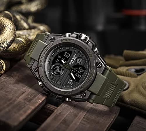 AIMES Men's Military Sport Watch 53mm (2.1 inch) | Dual Time Zone, Alarm, Stopwatch, 30M Water Resistant thumbnail 4