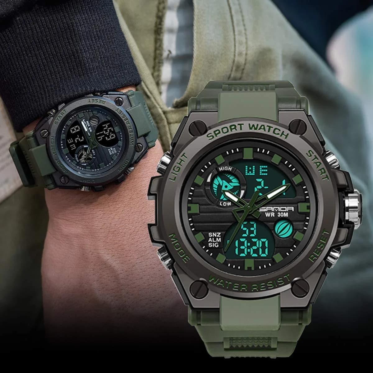 AIMES Men's Military Sport Watch 53mm (2.1 inch) | Dual Time Zone, Alarm, Stopwatch, 30M Water Resistant - view 2