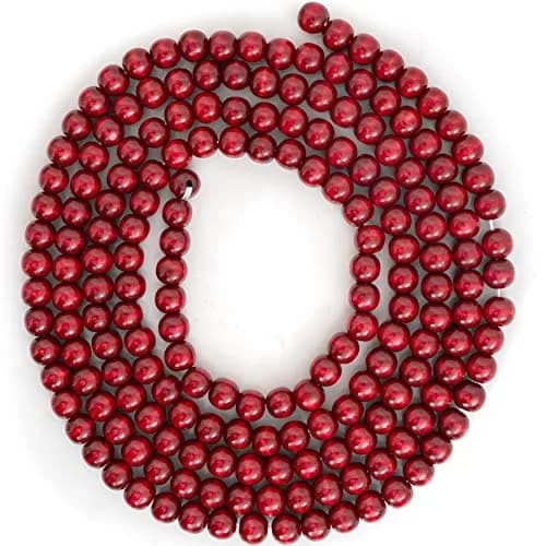 Ornativity Wooden Christmas Tree Bead Garland - Cranberry Red Wood Holiday Decor 8'6" | Vintage Country Farmhouse Style thumbnail 1
