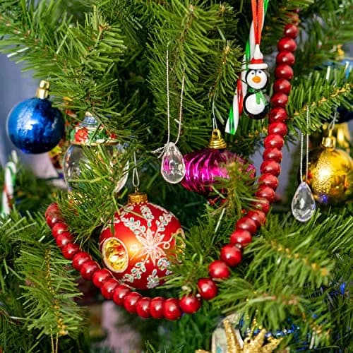 Ornativity Wooden Christmas Tree Bead Garland - Cranberry Red Wood Holiday Decor 8'6" | Vintage Country Farmhouse Style thumbnail 3