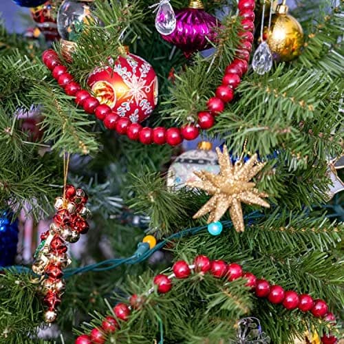 Ornativity Wooden Christmas Tree Bead Garland - Cranberry Red Wood Holiday Decor 8'6" | Vintage Country Farmhouse Style thumbnail 4
