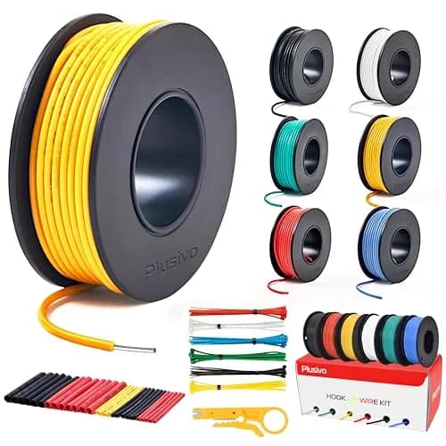 Plusivo 20 AWG Solid Core Wire Kit – 6 Colors, 23ft Each Spool | 600V PVC Coated Tinned Copper for Electronics thumbnail 1