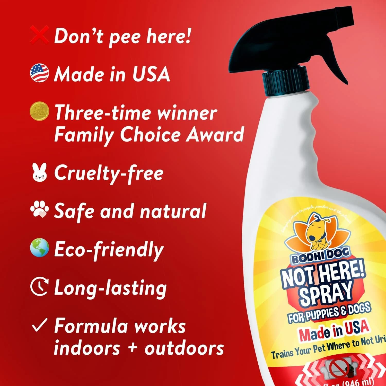 Bodhi Dog Not Here! Spray - Trains Your Pet Where Not to Pee Indoors or Outdoors - Anti Marking Deterrent for Furniture, Carpet & Floor - Training Corrector for Puppies & Dogs - Made in USA (32 Fl Oz) thumbnail 3