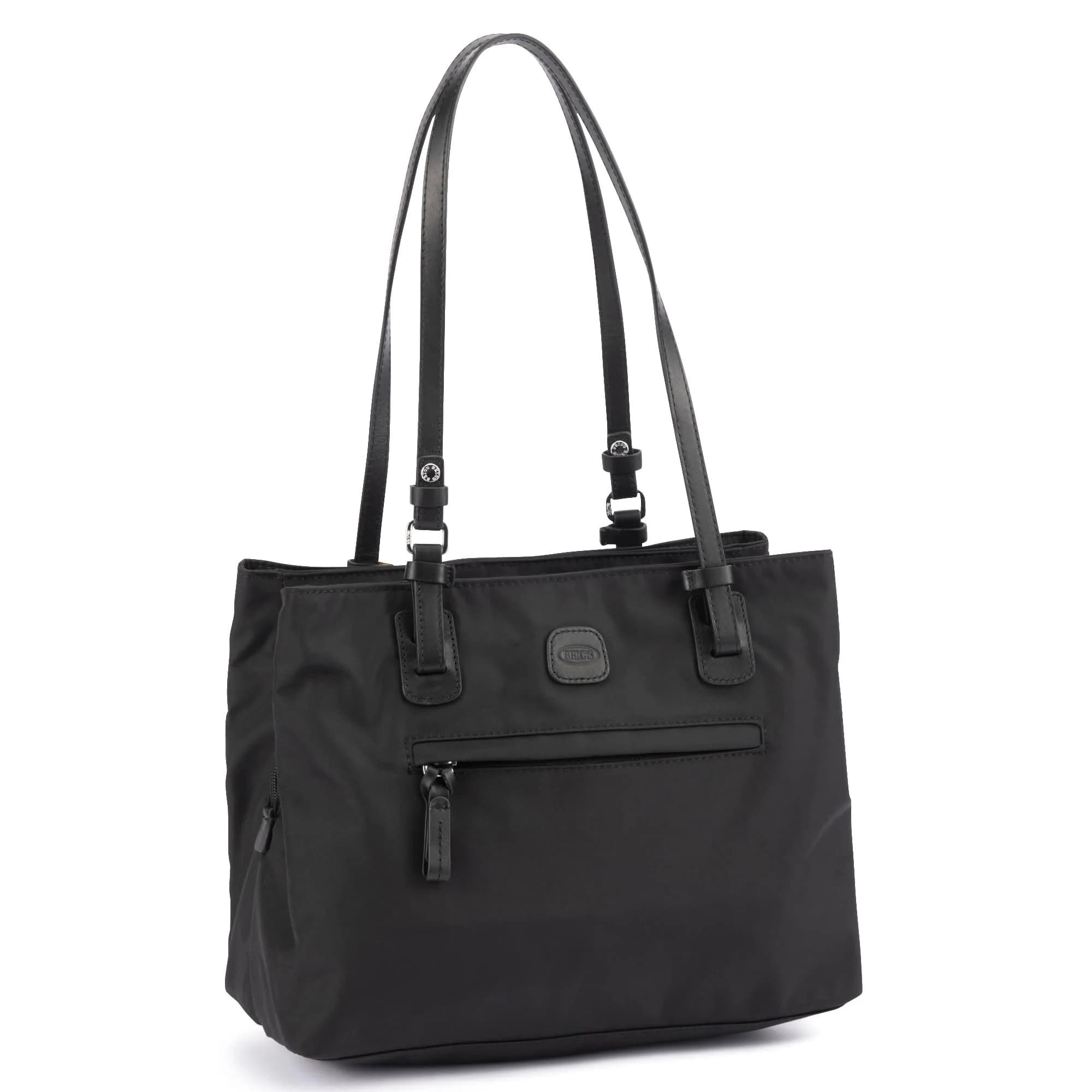 Bric's Tote Bag, Black | Satin Nylon with Leather Detailing (One Size)