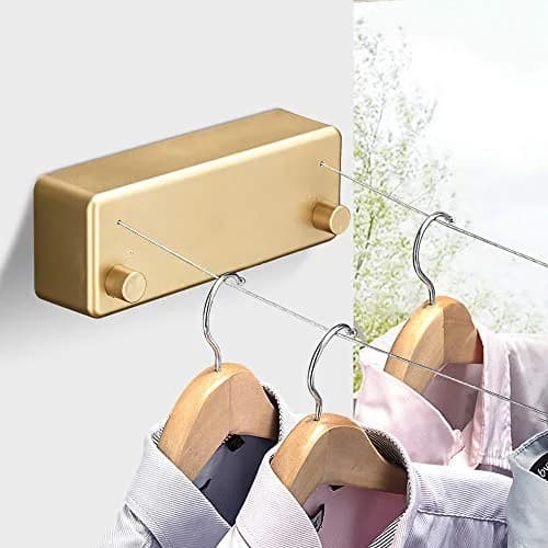 BESy Retractable Double Clothesline Laundry Indoor Washing Clothes Line | Heavy Duty, Gold Finish, 13.8 Feet thumbnail 2